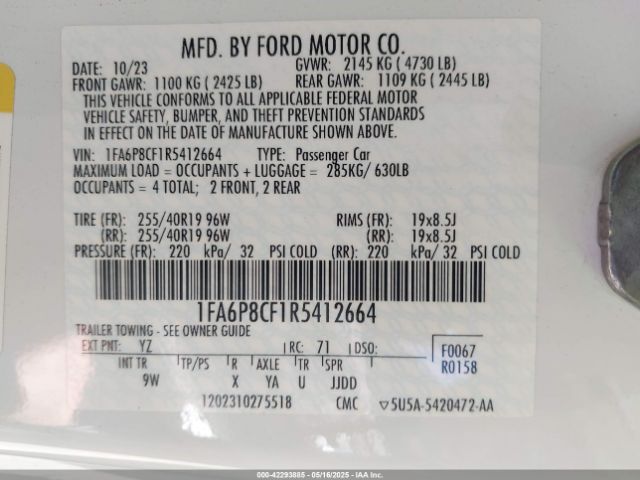 1FA6P8CF1R5412664 Ford Mustang Gt Premium Fastback