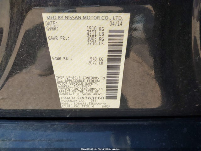 1N4AL3AP2EN383660 Nissan Altima 2.5 S