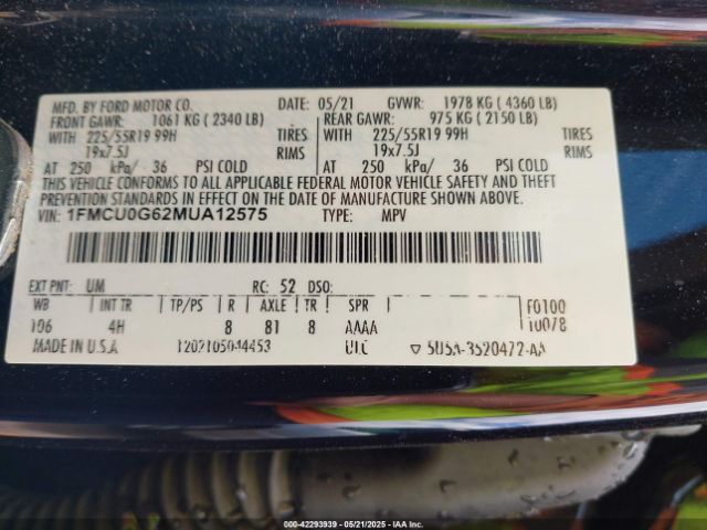 2021 FORD ESCAPE 1FMCU0G62MUA12575 Photo 8