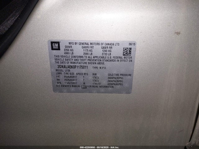 Chevrolet EQUINOX LS 2015 2GNALAEK0F1175011 Image 9