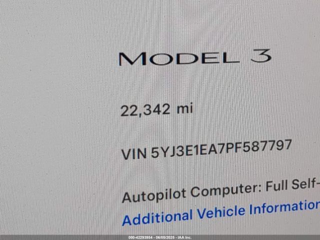 5YJ3E1EA7PF587797 Tesla 2023