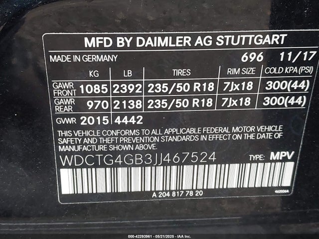 WDCTG4GB3JJ467524 Mercedes-Benz Gla 250 4matic
