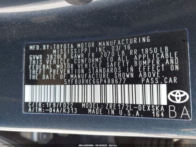 5YFBURHE6GP488677 Toyota Corolla S Plus