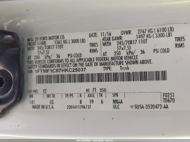 1FTMF1C87HKC25037 Ford F-150 Xl
