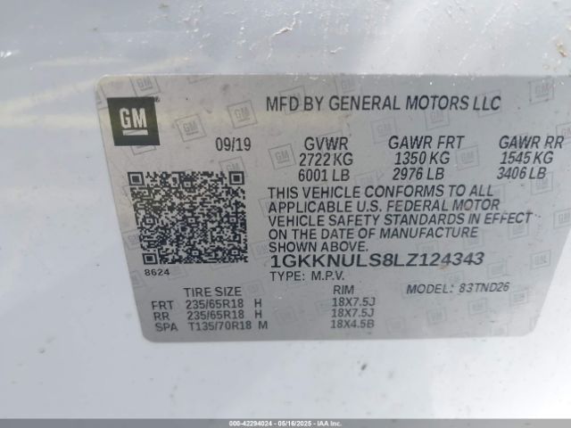 1GKKNULS8LZ124343 GMC Acadia Awd Slt