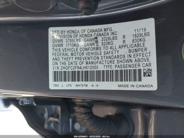 Honda Civic Lx 2020 2HGFC2F64LH512550 Image 9