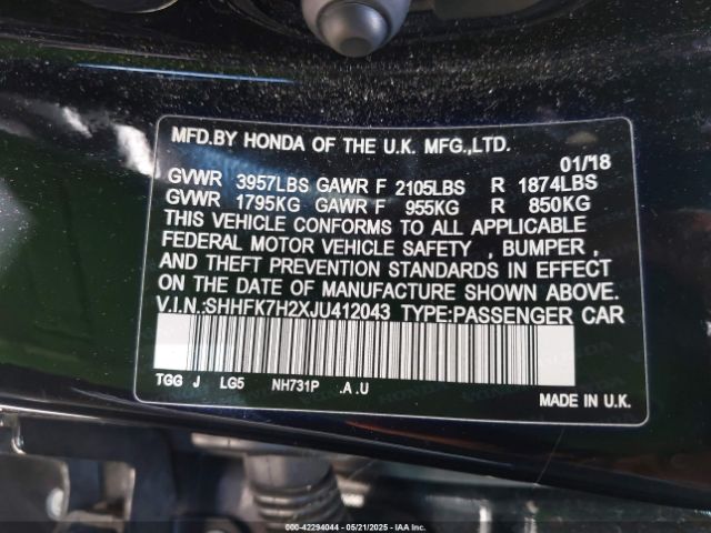 SHHFK7H2XJU412043 Honda Civic Lx