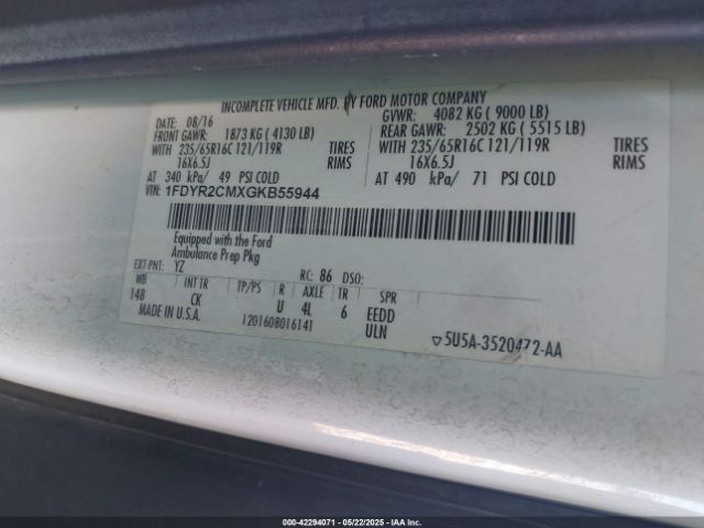 1FDYR2CMXGKB55944 Ford Transit-250