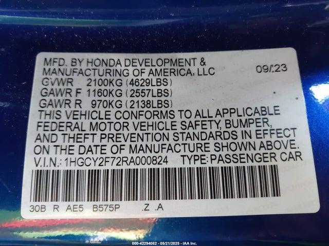 1HGCY2F72RA000824 Honda lfc5