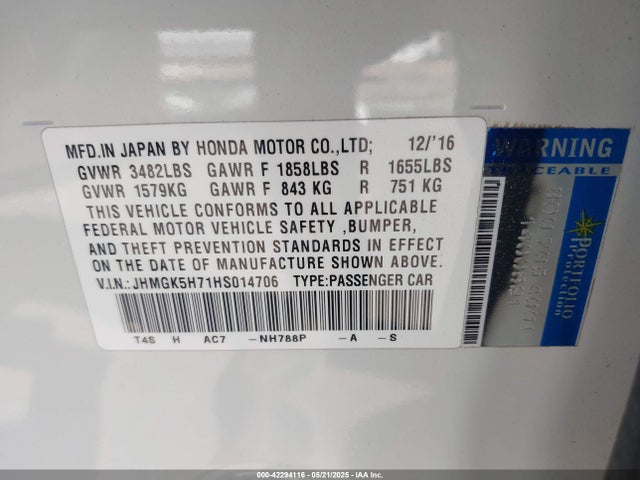 JHMGK5H71HS014706 Honda l15b1/l15b3