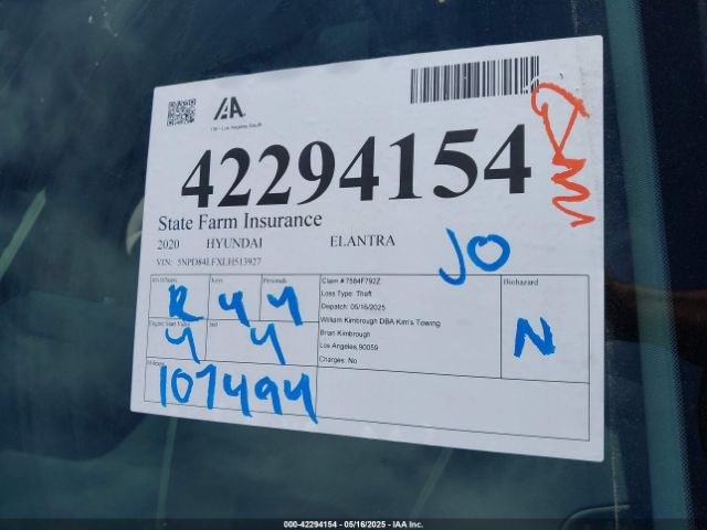 5NPD84LFXLH513927 Hyundai ELANTRA SEL