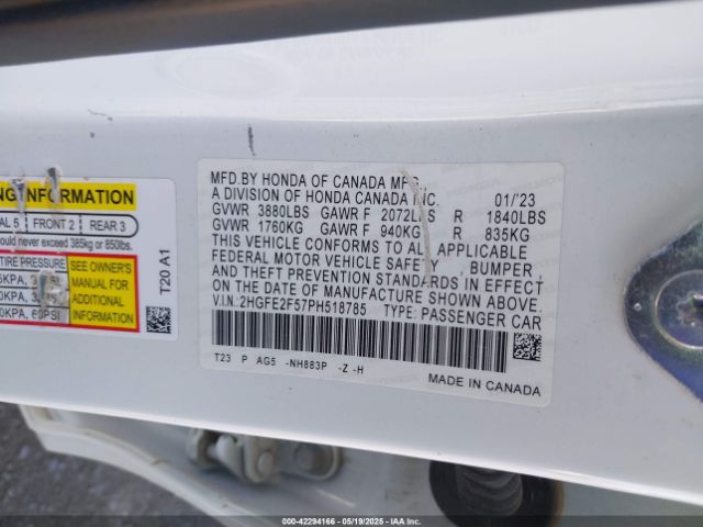 2023 HONDA CIVIC 2HGFE2F57PH518785 Photo 8