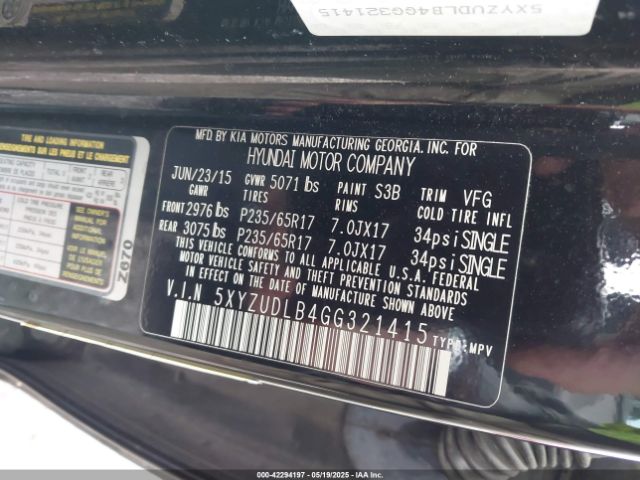 5XYZUDLB4GG321415 Hyundai Santa Fe Sport 2.4l