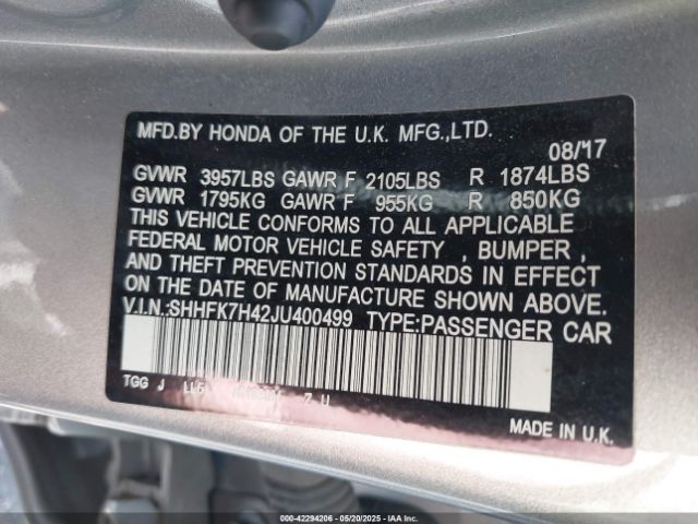 2018 HONDA CIVIC SHHFK7H42JU400499 Photo 8