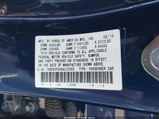 1HGCR3F84GA032859 Honda Accord Ex-l V-6