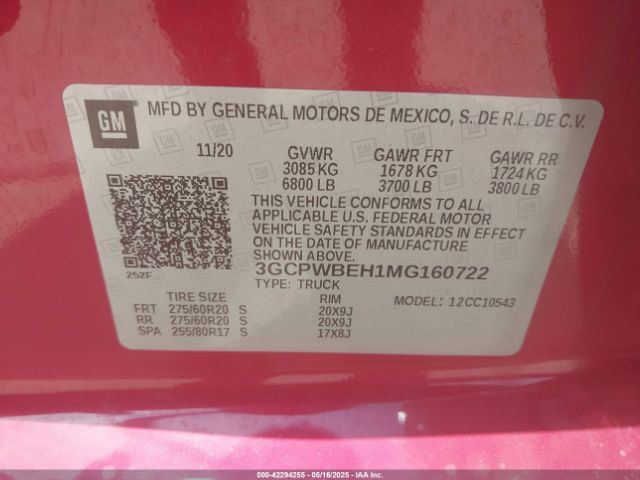 3GCPWBEH1MG160722 Chevrolet Silverado 1500 2wd  Short Bed Custom
