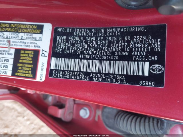4T1BF1FK7EU814020 Toyota CAMRY SE