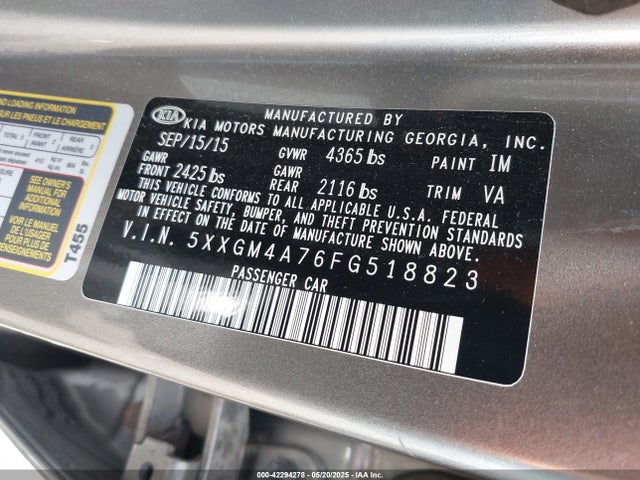 5XXGM4A76FG518823 KIA Optima Lx