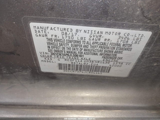 3N1CN7AP6JL806161 Nissan Versa 1.6 Sv