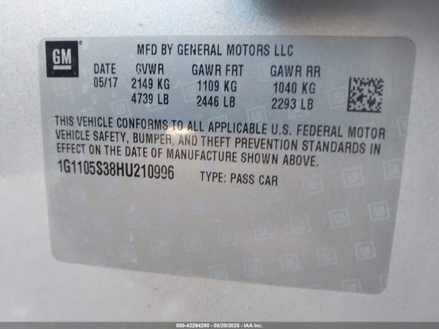 1G1105S38HU210996 Chevrolet lfx - sidi: spark ignited direct injection, vvt, e85 max, alum