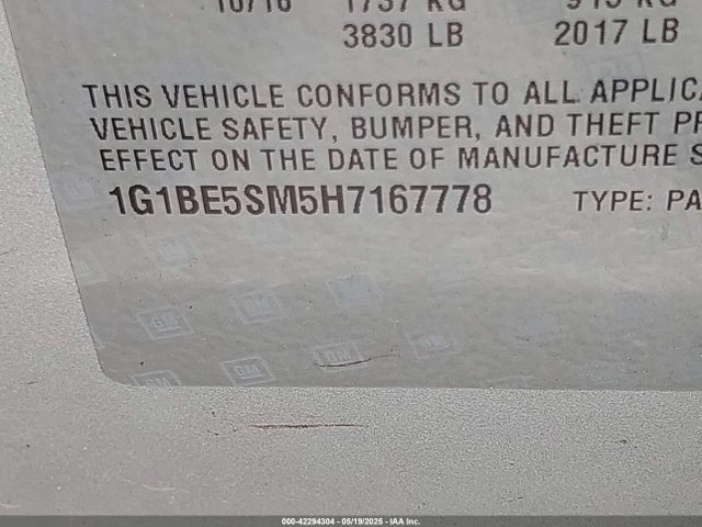 1G1BE5SM5H7167778 Chevrolet Cruze Lt Auto