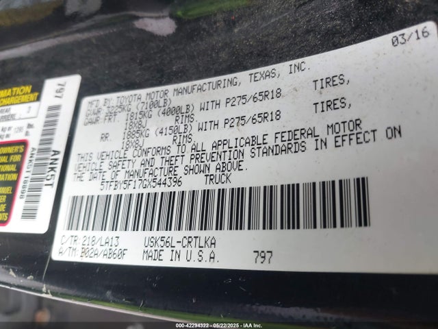 5TFBY5F17GX544396 Toyota 3ur-fe