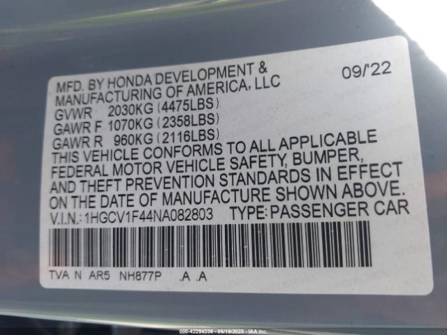 1HGCV1F44NA082803 Honda Accord Sport Special Edition