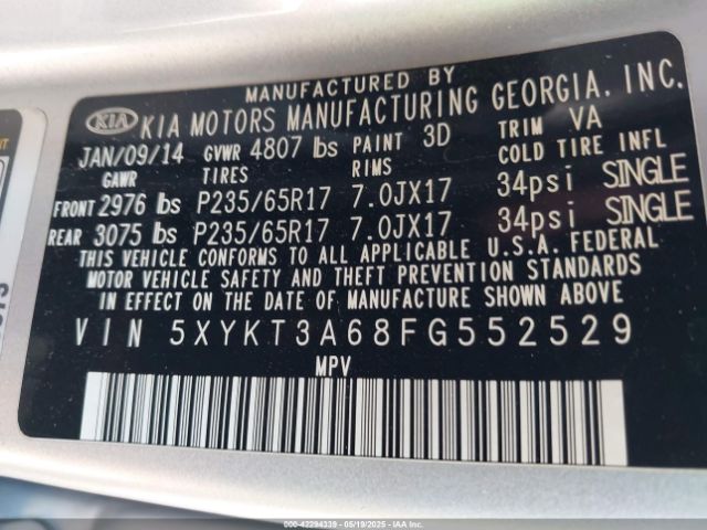 5XYKT3A68FG552529 KIA SORENTO LX