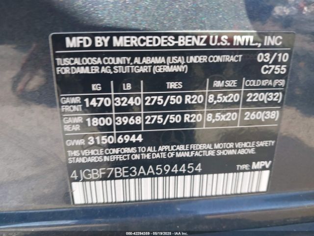 2010 MERCEDES-BENZ GL 450 4JGBF7BE3AA594454 Photo 8