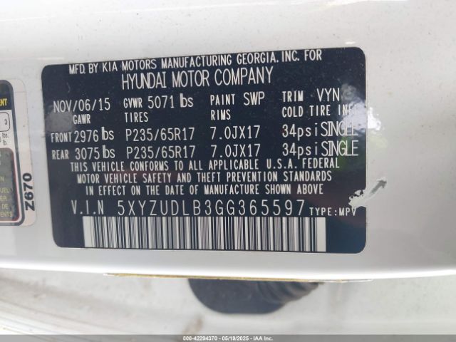 5XYZUDLB3GG365597 Hyundai Santa Fe Sport 2.4l
