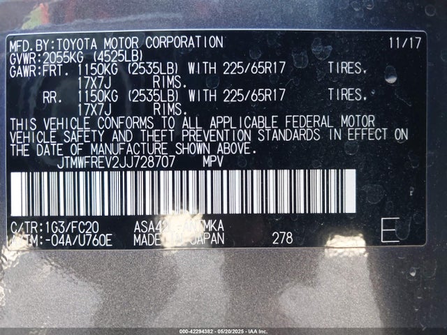 JTMWFREV2JJ728707 Toyota Rav4 Xle