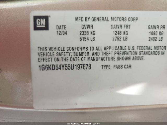 2005 CADILLAC DEVILLE 1G6KD54Y55U197678 Photo 8