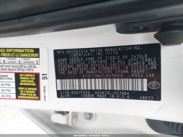4T1C11AK7LU319906 Toyota CAMRY LE