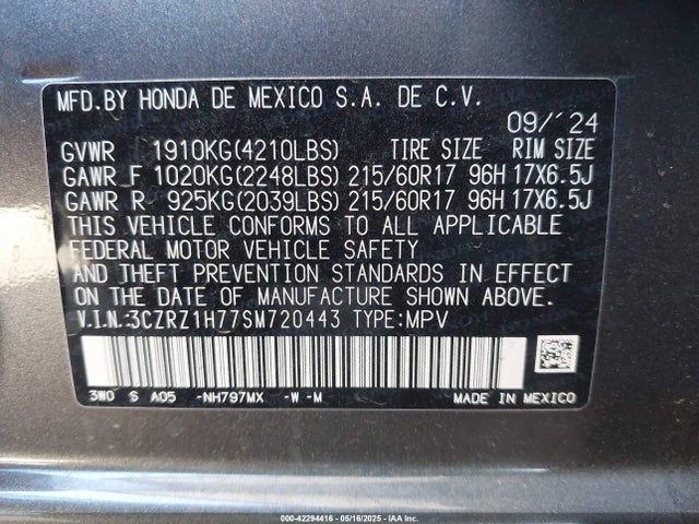 3CZRZ1H77SM720443 Honda k20z5