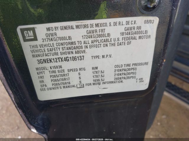 2004 CHEVROLET AVALANCHE 1500 3GNEK12TX4G106137 Photo 8