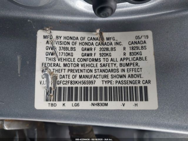 2019 HONDA CIVIC 2HGFC2F83KH565997 Photo 8