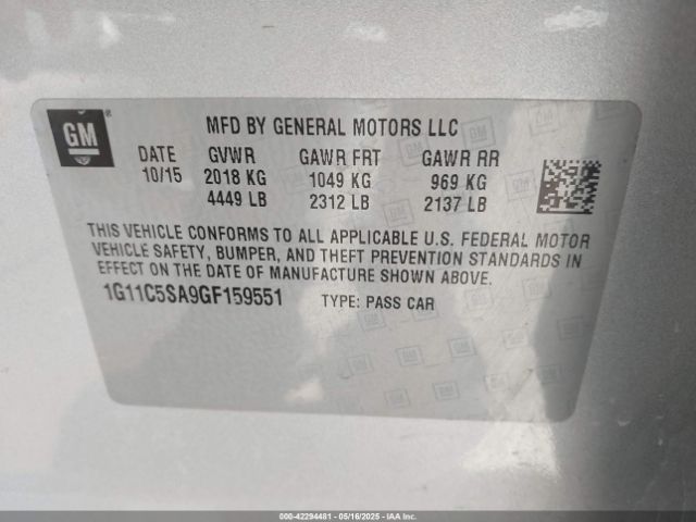 1G11C5SA9GF159551 Chevrolet Malibu Limited Lt