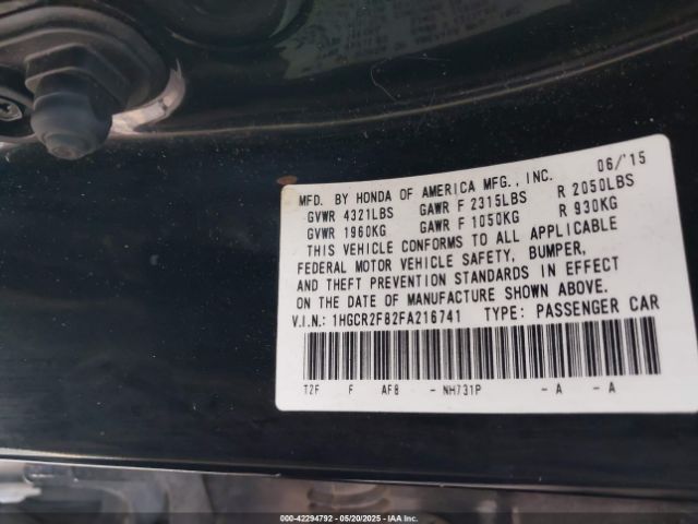 1HGCR2F82FA216741 Honda Accord Ex-l