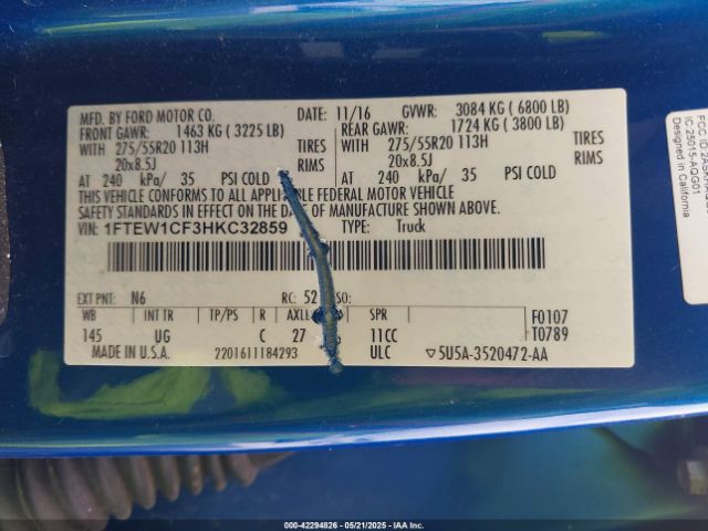 1FTEW1CF3HKC32859 Ford F-150 Xlt