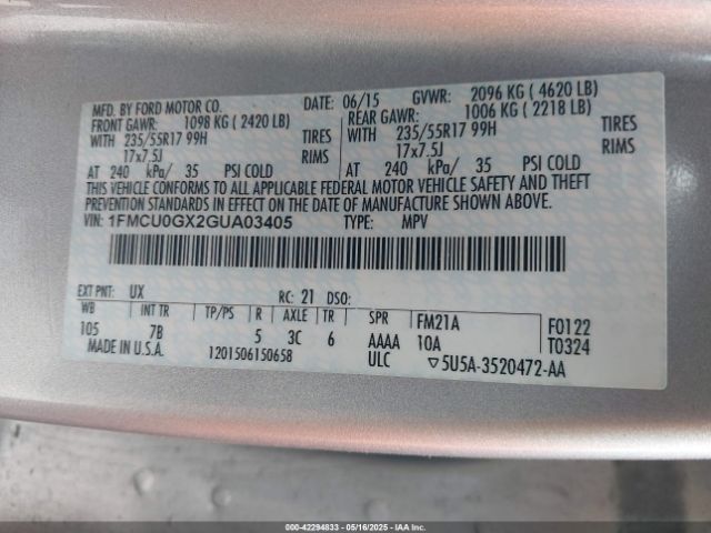 1FMCU0GX2GUA03405 Ford ESCAPE SE