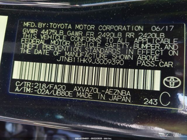 JTNB11HK9J3009390 Toyota CAMRY LE