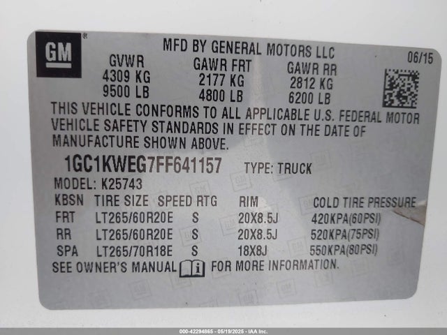 1GC1KWEG7FF641157 Chevrolet Silverado 2500hd Ltz