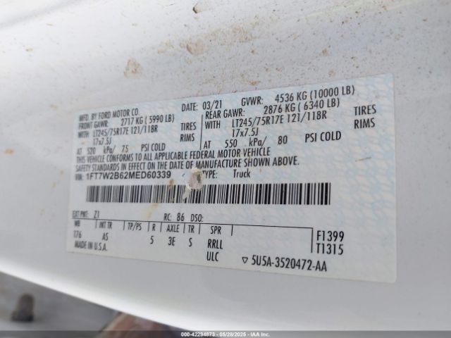 1FT7W2B62MED60339 Ford F-250 Xl