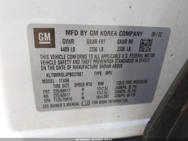 KL79MRSL4PB037667 Chevrolet Trailblazer Awd Lt