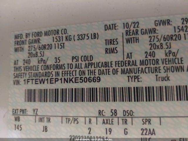 1FTEW1EP1NKE50669 Ford F-150 Xl
