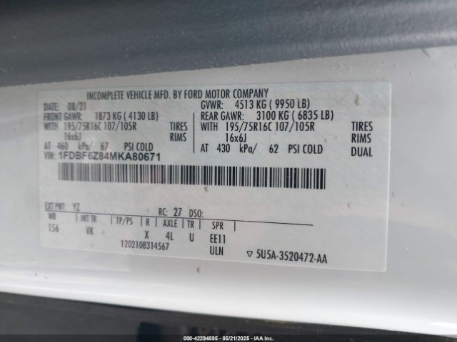 1FDBF6Z84MKA80671 Ford Transit-350 Cab