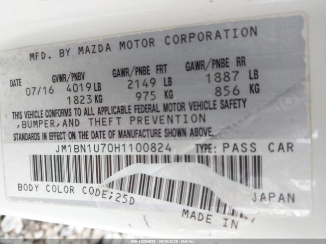 JM1BN1U70H1100824 Mazda Mazda3 Sport