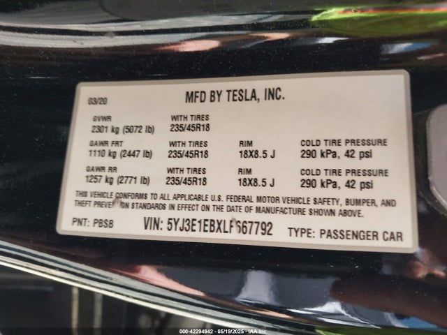 2020 TESLA MODEL 3 5YJ3E1EBXLF667792 Photo 8