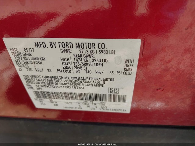1FM5K7DH7HGD16700 Ford 2.3l gtdi