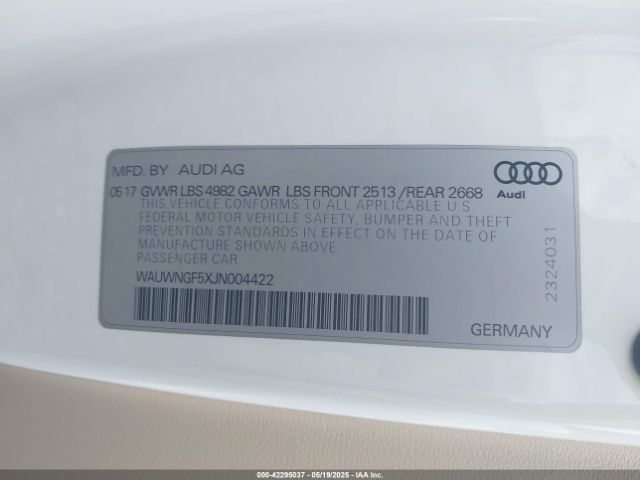 WAUWNGF5XJN004422 Audi A5 2.0t Premium